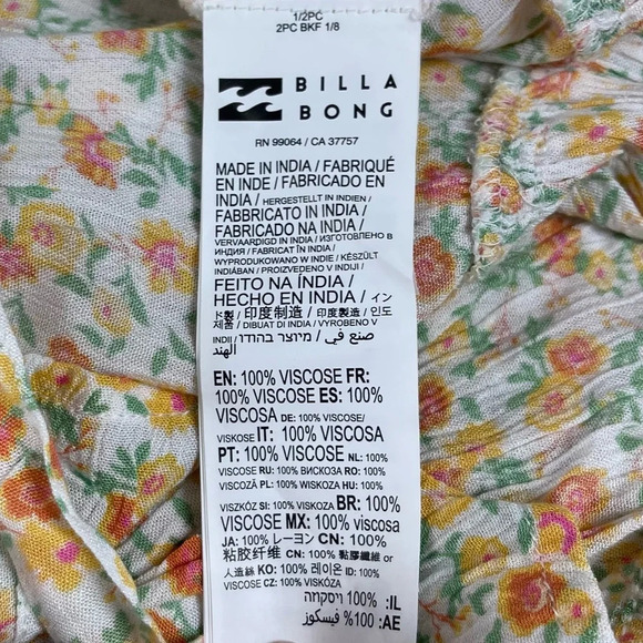 Billabong Wrap Dress Womens Size XS Yellow Floral Short Sleeve VNeck NWT - Picture 9 of 13